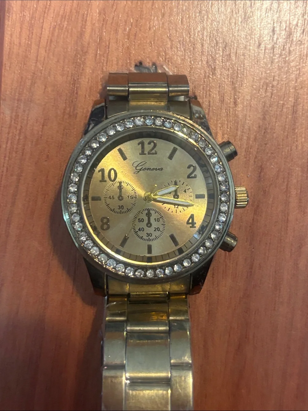 Geneva Gold-Tone Crystal Accent Men’s Bracelet Watch